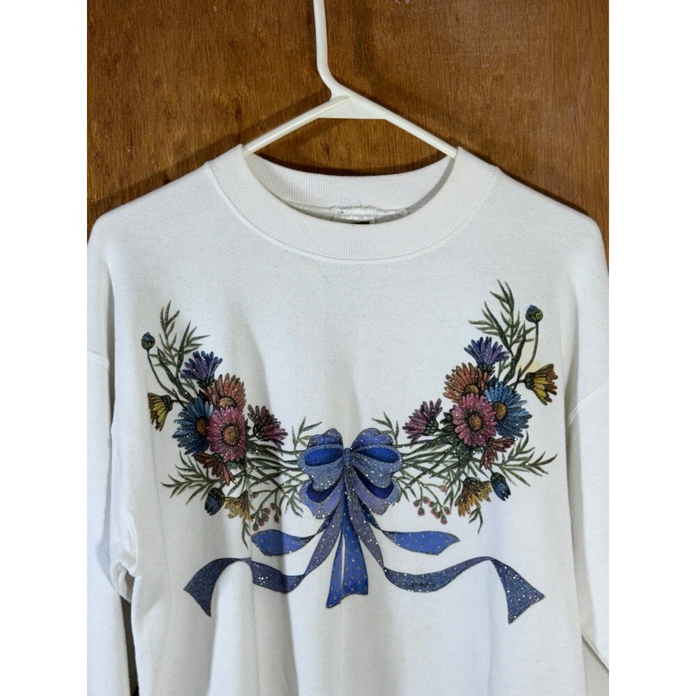 Vintage Floral Flower Sparkle Crewneck Sweater Sweatshirt Women’s Medium M USA - Picture 2 of 9